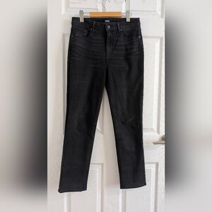 PAIGE Sarah Slim High Rise Jeans 29 Black Shadow Transcend Stretch Luxury Denim